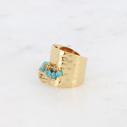 Bague large - pampille coeur texturée et pierres naturelles