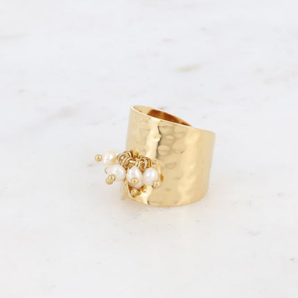 Bague large - pampille coeur texturée et pierres naturelles