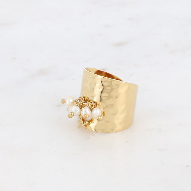 Bague large - pampille coeur texturée et pierres naturelles
