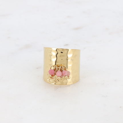 Bague large - pampille coeur texturée et pierres naturelles