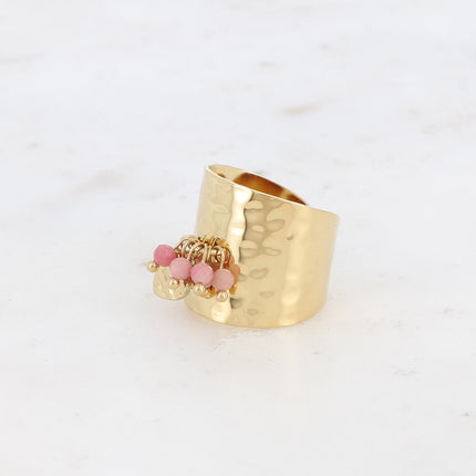 Bague large - pampille coeur texturée et pierres naturelles