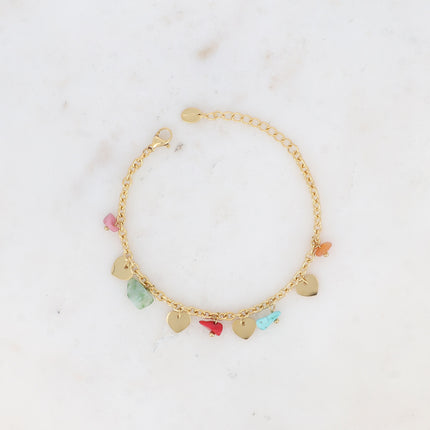 Bracelet - pampilles coeurs lisses et pierres naturelles
