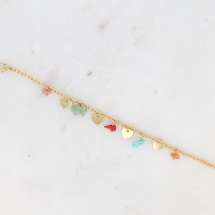 Bracelet - pampilles coeurs lisses et pierres naturelles