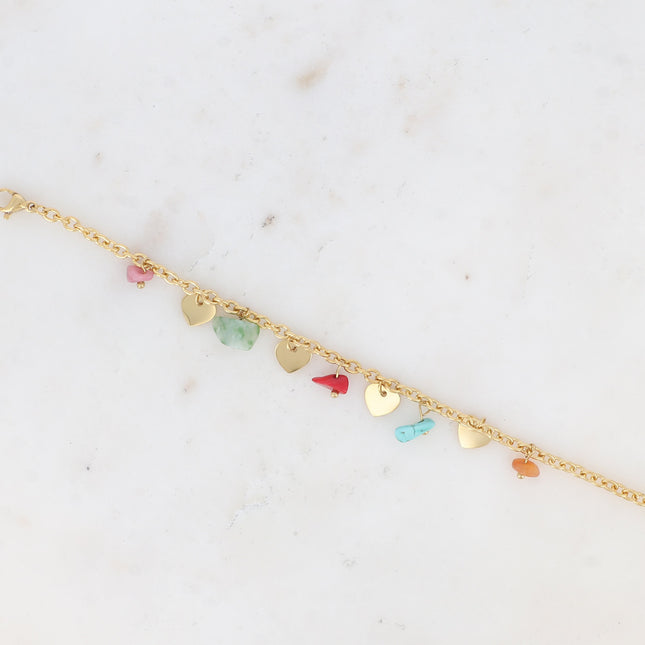 Bracelet - pampilles coeurs lisses et pierres naturelles