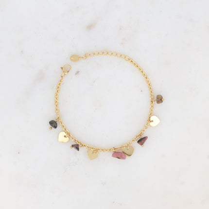 Bracelet - pampilles coeurs lisses et pierres naturelles