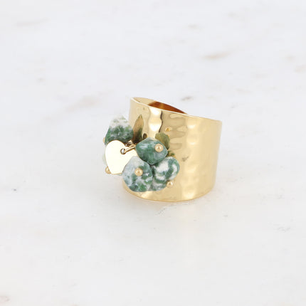 Bague large - pampille coeur lisse et pierres naturelles