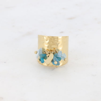 Bague large - pampille coeur lisse et pierres naturelles