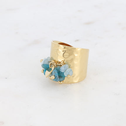 Bague large - pampille coeur lisse et pierres naturelles