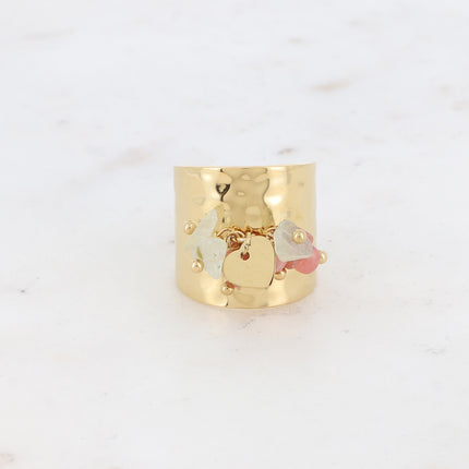 Bague large - pampille coeur lisse et pierres naturelles
