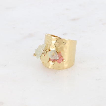 Bague large - pampille coeur lisse et pierres naturelles