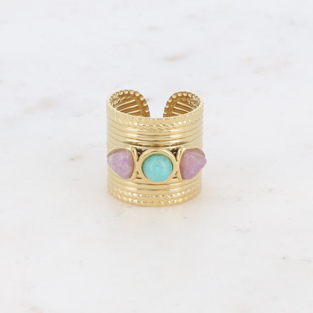Aurora Ring - 2 triangular natural stones and 1 round stone