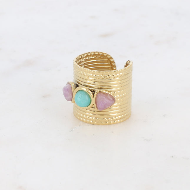 Aurora Ring - 2 triangular natural stones and 1 round stone