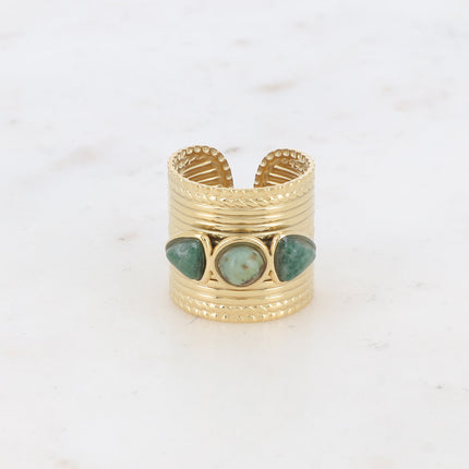 Bague Aurore - 2 pierres naturelles triangulaires et 1 ronde
