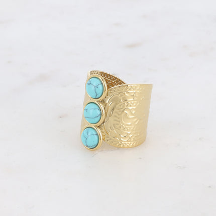 Bague Céleste - 3 pierres naturelles rondes et formes ondulées