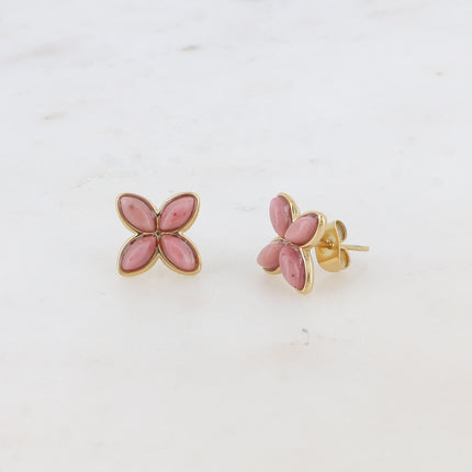Boucles puces Gwendoline - trèfle et pierre naturelle