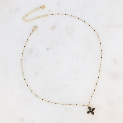 Collier Gwendolina - chaîne émaillée, trèfle et pierre naturelle