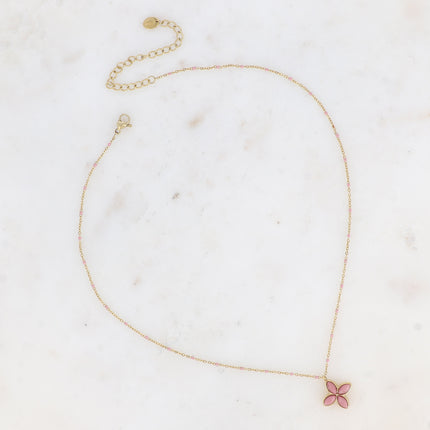 Collier Gwendolina - chaîne émaillée, trèfle et pierre naturelle