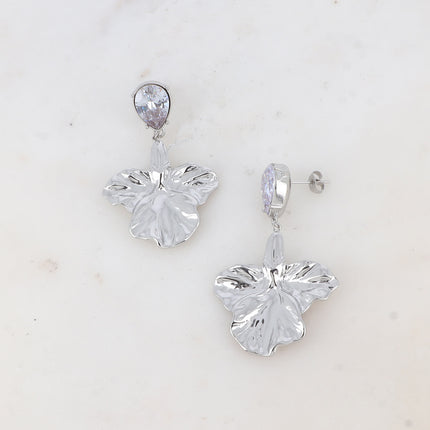 Milana drop earrings - crystal teardrop and textured foliage