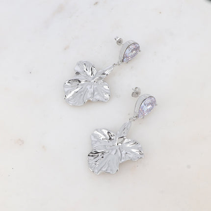 Milana drop earrings - crystal teardrop and textured foliage