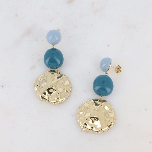 Boucles puces Emelda - 2 acétates et pièce ronde martelée