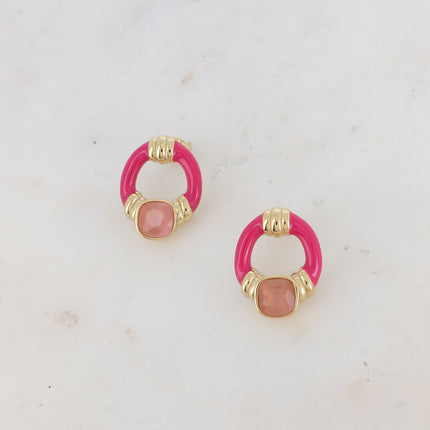 Boucles puces - ovale ajouré, émail et oeil de chat carré