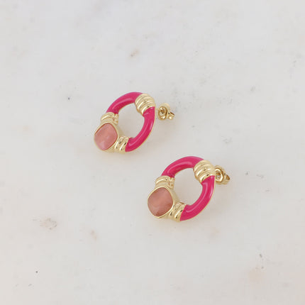 Boucles puces - ovale ajouré, émail et oeil de chat carré