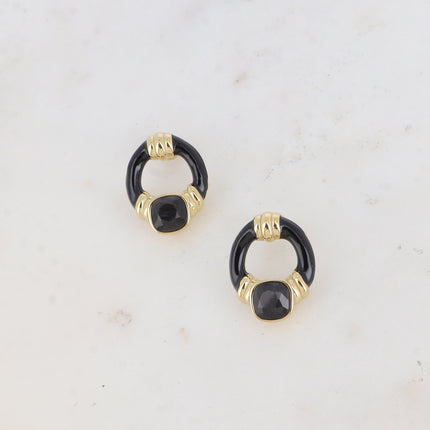 Boucles puces - ovale ajouré, émail et oeil de chat carré