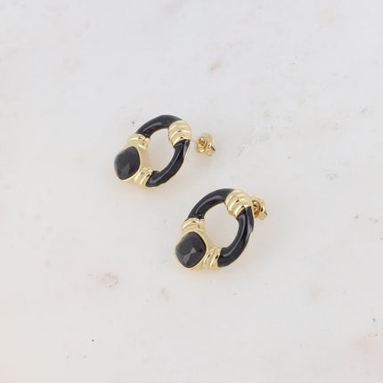 Boucles puces - ovale ajouré, émail et oeil de chat carré