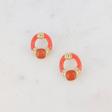 Boucles puces - ovale ajouré, émail et oeil de chat carré