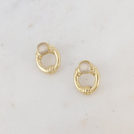 Azra stud earrings - openwork oval and square cat's eye