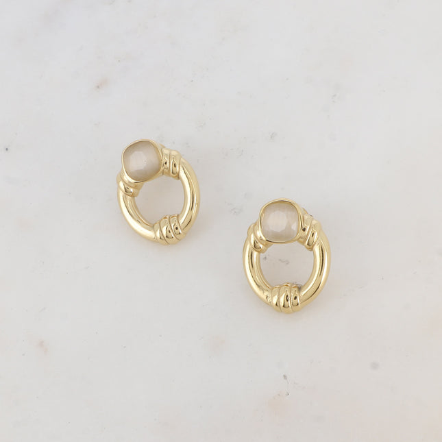 Azra stud earrings - openwork oval and square cat's eye