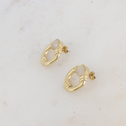 Azra stud earrings - openwork oval and square cat's eye