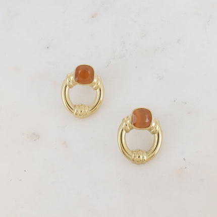 Azra stud earrings - openwork oval and square cat's eye
