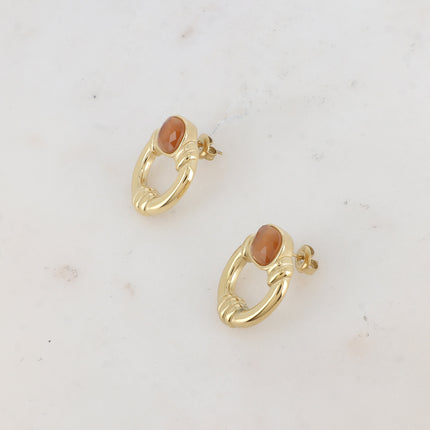 Azra stud earrings - openwork oval and square cat's eye