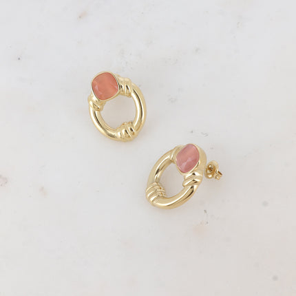 Azra stud earrings - openwork oval and square cat's eye