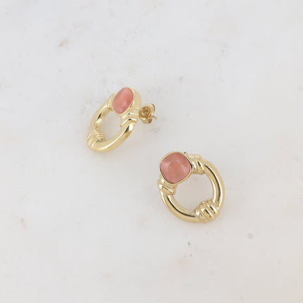 Azra stud earrings - openwork oval and square cat's eye