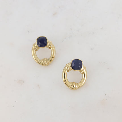 Azra stud earrings - openwork oval and square cat's eye