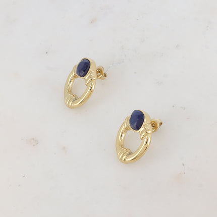 Azra stud earrings - openwork oval and square cat's eye