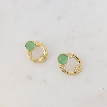 Azra stud earrings - openwork oval and square cat's eye