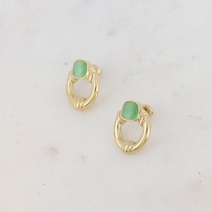 Azra stud earrings - openwork oval and square cat's eye