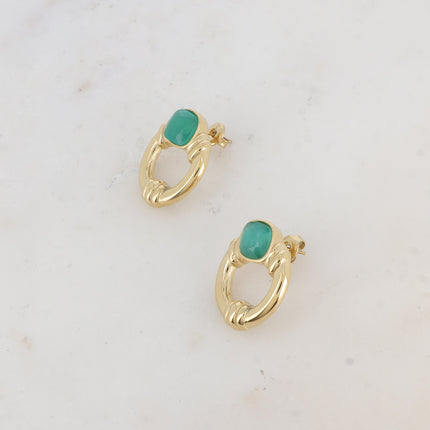 Azra stud earrings - openwork oval and square cat's eye