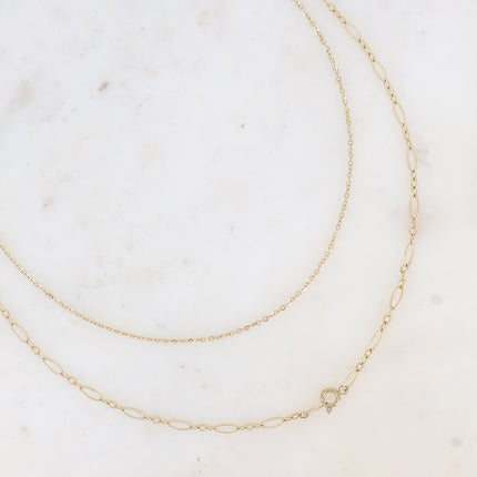 Collier - 2 rangs, mailles forçat et alternée, petit mousqueton