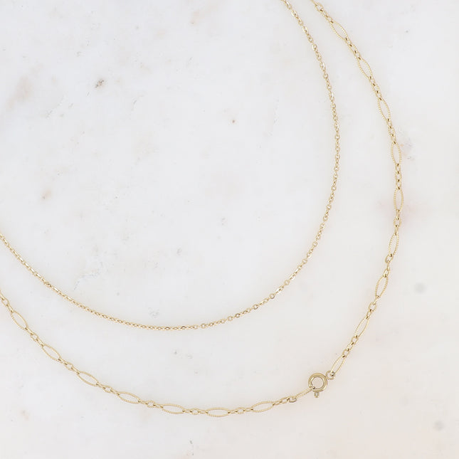 Collier - 2 rangs, mailles forçat et alternée, petit mousqueton