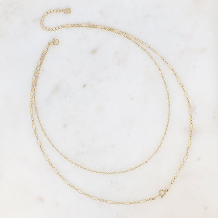 Collier - 2 rangs, mailles forçat et alternée, petit mousqueton