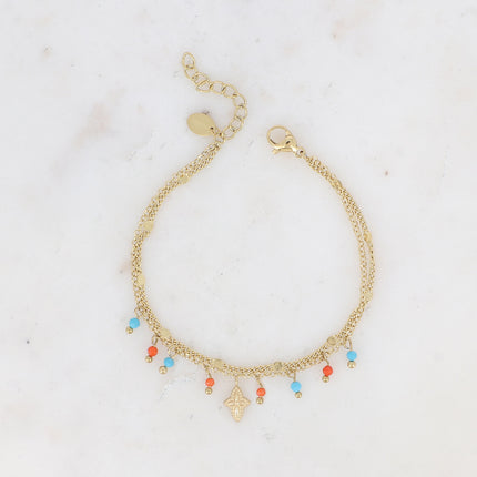 Bracelet 2 rangs Taïla - pierres naturelles et croix étoile