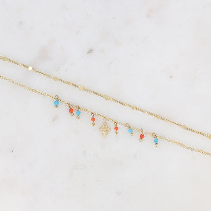 Bracelet 2 rangs Taïla - pierres naturelles et croix étoile