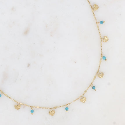Collier - pampilles coeurs et pierres naturelles