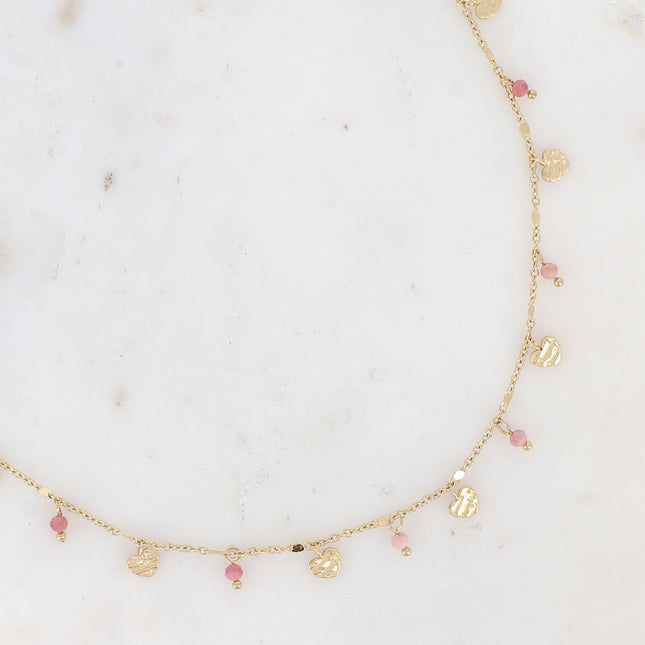 Necklace - heart-shaped tassels and natural stones