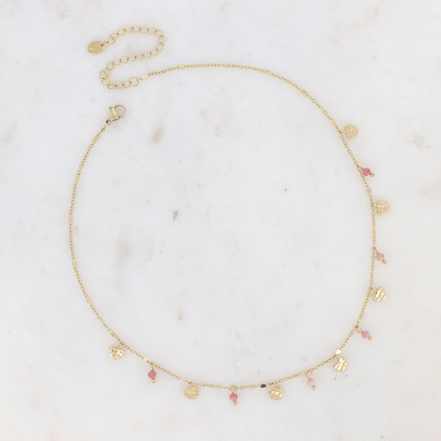 Necklace - heart-shaped tassels and natural stones