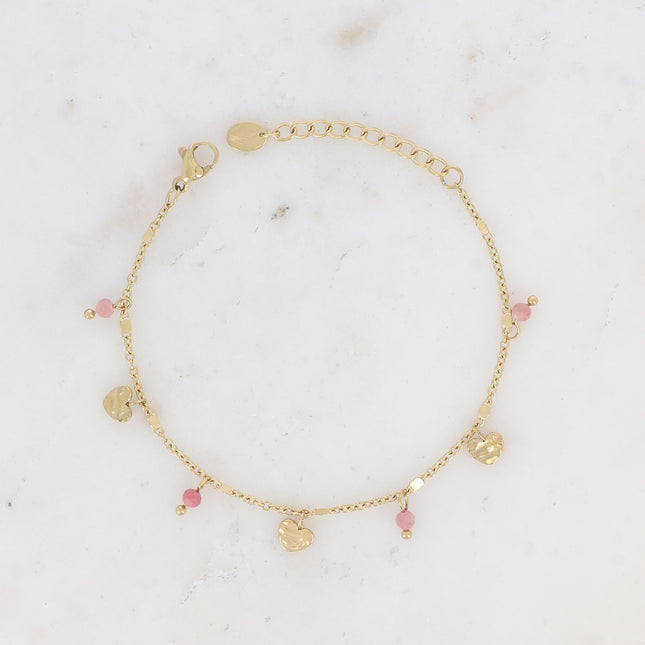 Bracelet - pampilles coeurs et pierres naturelles